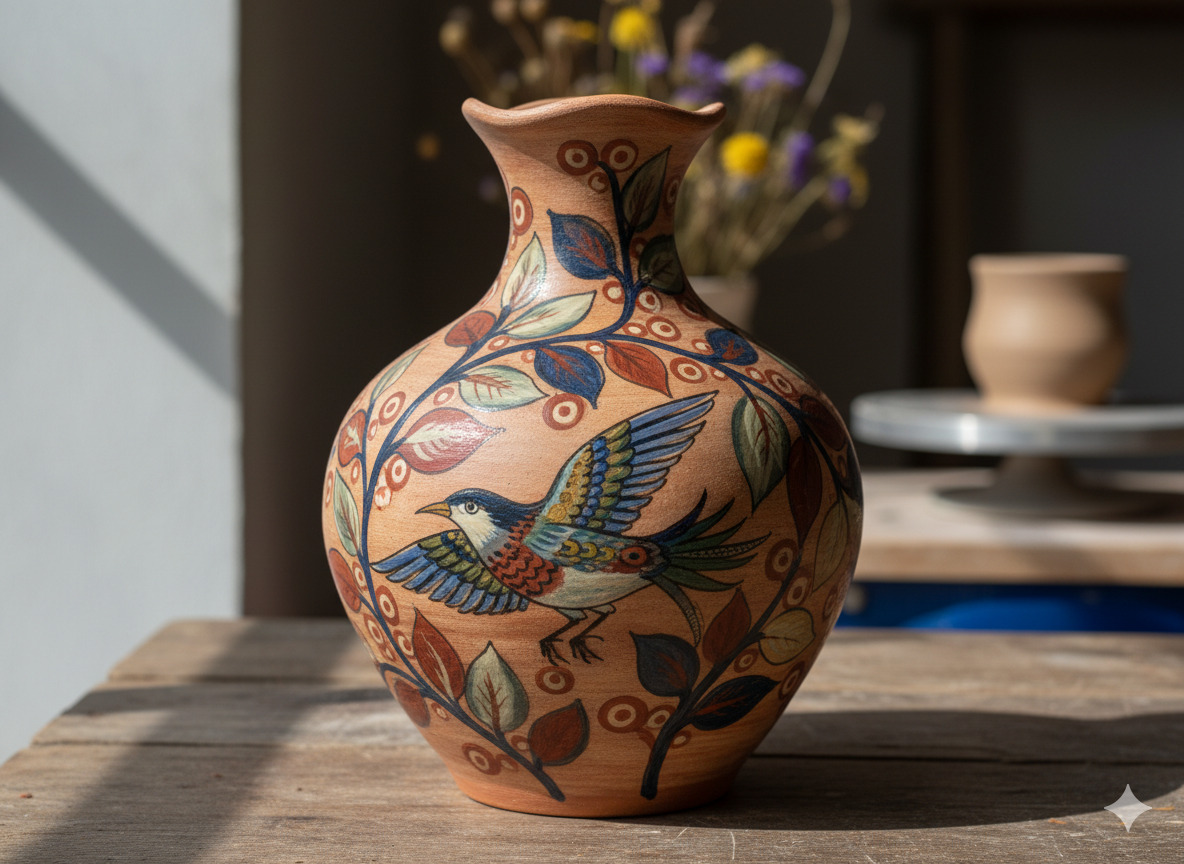 Ceramic vase with hand-painted design